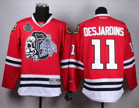 Men's Chicago Blackhawks #11 Andrew Desjardins 2015 Stanley Cup Red With Black Skulls Jersey