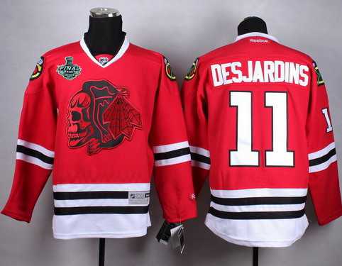 Men's Chicago Blackhawks #11 Andrew Desjardins 2015 Stanley Cup Red With Red Skulls Jersey