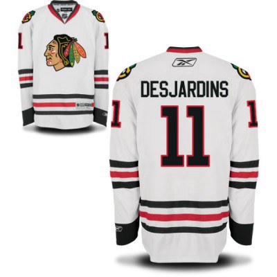 Men's Chicago Blackhawks #11 Andrew Desjardins White Away NHL Jersey W/2015 Stanley Cup Champion Patch