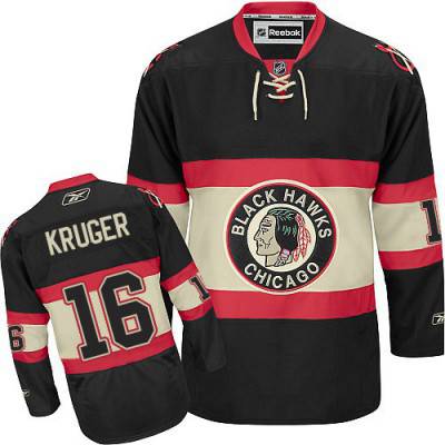 Men's Chicago Blackhawks #16 Marcus Kruger Premier Black New Third NHL Jersey W/2015 Stanley Cup Champion Patch