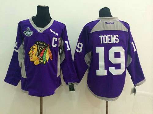 Men's Chicago Blackhawks #19 Jonathan Toews 2015 Stanley Cup 2014 Purple Practice Jersey