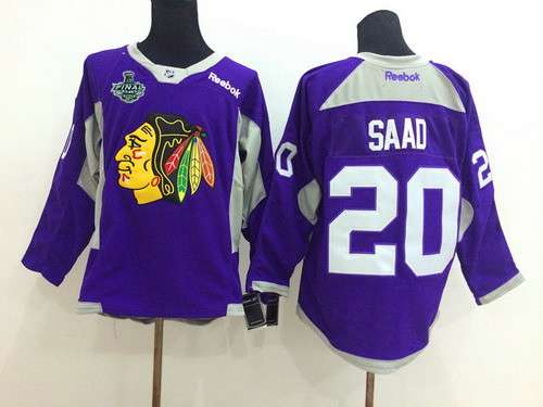 Men's Chicago Blackhawks #20 Brandon Saad 2015 Stanley Cup 2014 Purple Practice Jersey