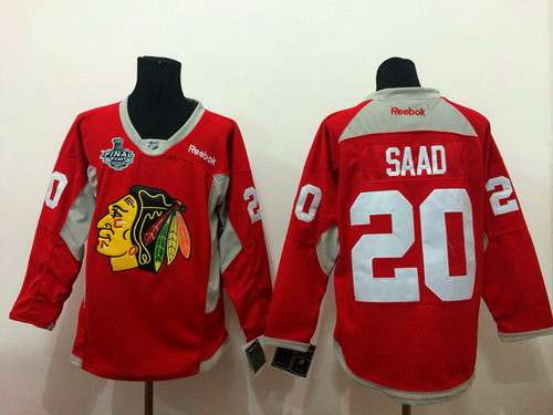 Men's Chicago Blackhawks #20 Brandon Saad 2015 Stanley Cup 2014 Red Practice Jersey