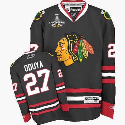 Men's Chicago Blackhawks #27 Johnny Oduya Black Third Jersey W/2015 Stanley Cup Champion Patch