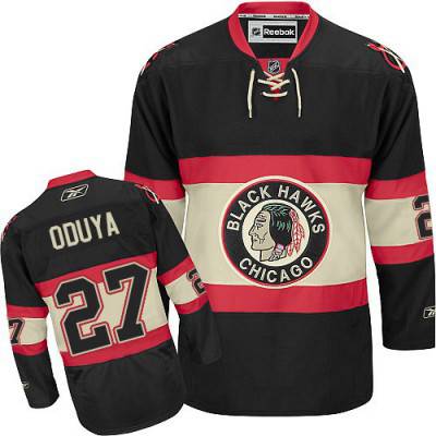 Men's Chicago Blackhawks #27 Johnny Oduya Premier Black New Third NHL Jersey W/2015 Stanley Cup Champion Patch