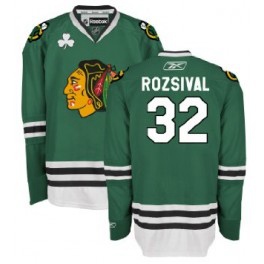 Men's Chicago Blackhawks #32 Michal Rozsival Green Jersey W/2015 Stanley Cup Champion Patch
