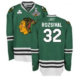Men's Chicago Blackhawks #32 Michal Rozsival Green Jersey W/2015 Stanley Cup Champion Patch