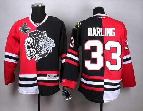 Men's Chicago Blackhawks #33 Scott Darling 2015 Stanley Cup Red&Black Two Tone With Black Skulls Jersey