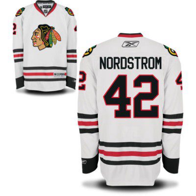 Men's Chicago Blackhawks #42 Joakim Nordstrom White Away NHL Jersey W/2015 Stanley Cup Champion Patch