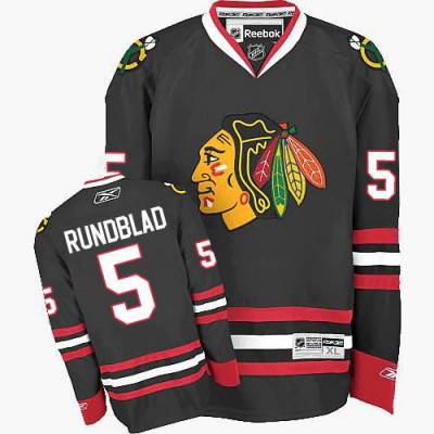Men's Chicago Blackhawks #5 David Rundblad Black Third NHL Jersey W/2015 Stanley Cup Champion Patch