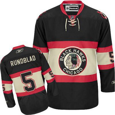 Men's Chicago Blackhawks #5 David Rundblad Premier Black New Third NHL Jersey W/2015 Stanley Cup Champion Patch