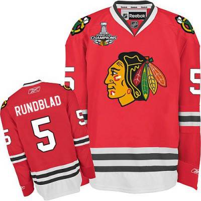 Men's Chicago Blackhawks #5 David Rundblad Red Home Jersey W/2015 Stanley Cup Champion Patch