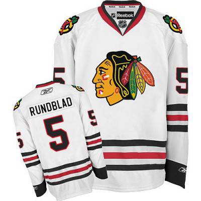 Men's Chicago Blackhawks #5 David Rundblad White Away NHL Jersey W/2015 Stanley Cup Champion Patch