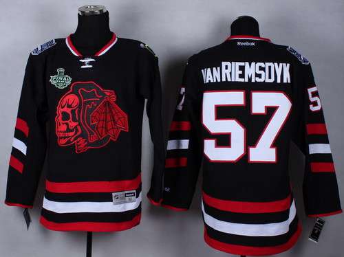 Men's Chicago Blackhawks #57 Trevor van Riemsdyk 2015 Stanley Cup 2014 Stadium Series Black With Red Skulls Jersey