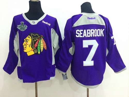 Men's Chicago Blackhawks #7 Brent Seabrook 2015 Stanley Cup 2014 Purple Practice Jersey