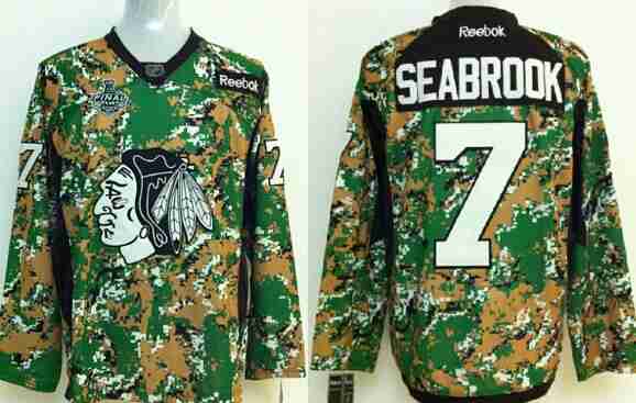 Men's Chicago Blackhawks #7 Brent Seabrook 2015 Stanley Cup Digital Camo Veteran's Day Practice Jersey