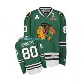 Men's Chicago Blackhawks #80 Antoine Vermette Green Jersey W/2015 Stanley Cup Champion Patch