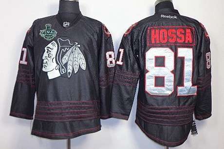 Men's Chicago Blackhawks #81 Marian Hossa 2015 Stanley Cup 2013 Black Ice Jersey