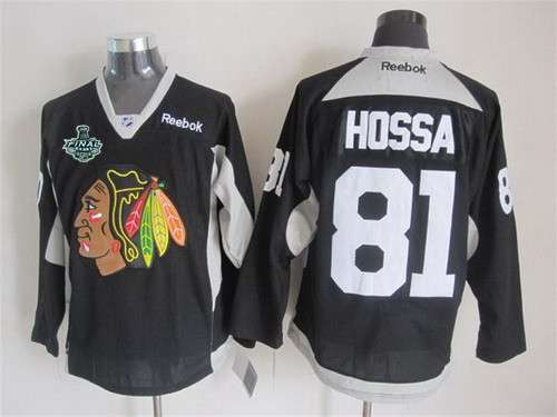 Men's Chicago Blackhawks #81 Marian Hossa 2015 Stanley Cup 2014 Black Practice Jersey