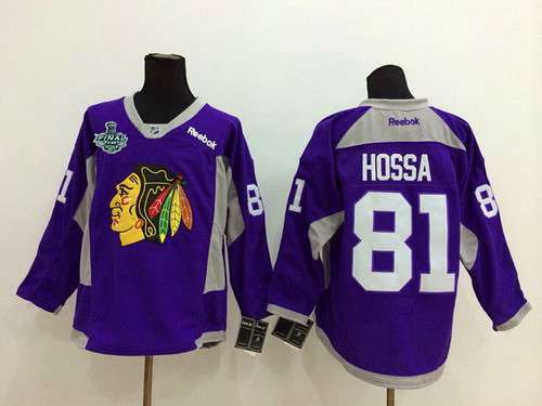 Men's Chicago Blackhawks #81 Marian Hossa 2015 Stanley Cup 2014 Purple Practice Jersey