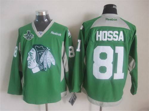 Men's Chicago Blackhawks #81 Marian Hossa 2015 Stanley Cup 2014 St. Patrick's Day Green Practice Jersey