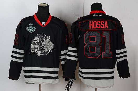 Men's Chicago Blackhawks #81 Marian Hossa 2015 Stanley Cup Black Ice Skulls Jersey