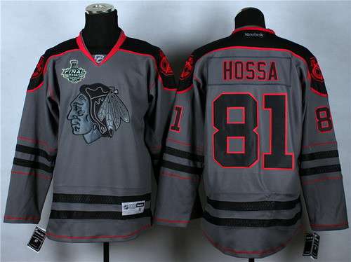 Men's Chicago Blackhawks #81 Marian Hossa 2015 Stanley Cup Charcoal Gray Jersey