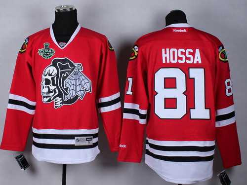 Men's Chicago Blackhawks #81 Marian Hossa 2015 Stanley Cup Red With Black Skulls Jersey