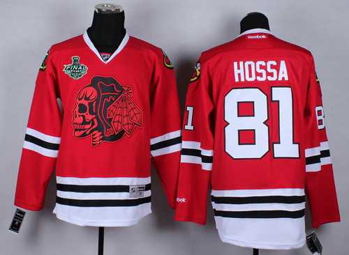 Men's Chicago Blackhawks #81 Marian Hossa 2015 Stanley Cup Red With Red Skulls Jersey