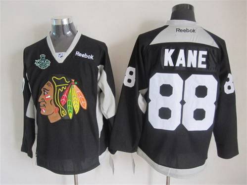 Men's Chicago Blackhawks #88 Patrick Kane 2015 Stanley Cup 2014 Black Practice Jersey