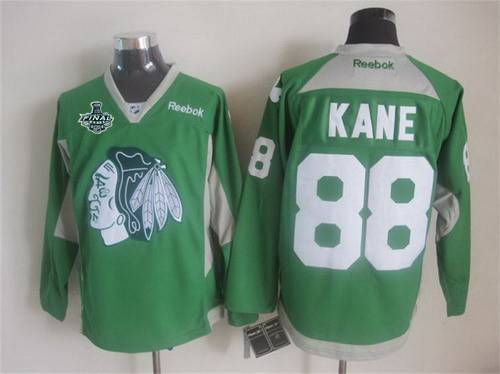 Men's Chicago Blackhawks #88 Patrick Kane 2015 Stanley Cup 2014 St. Patrick's Day Green Practice Jersey