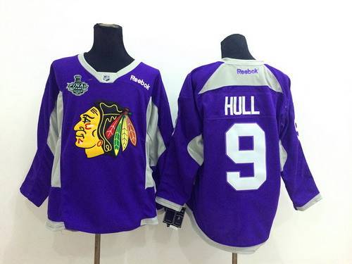 Men's Chicago Blackhawks #9 Bobby Hull 2015 Stanley Cup 2014 Purple Practice Jersey