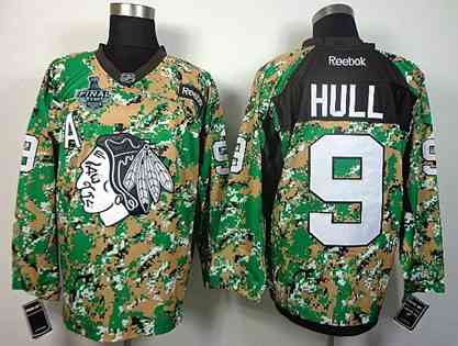 Men's Chicago Blackhawks #9 Bobby Hull 2015 Stanley Cup Digital Camo Veteran's Day Practice Jersey