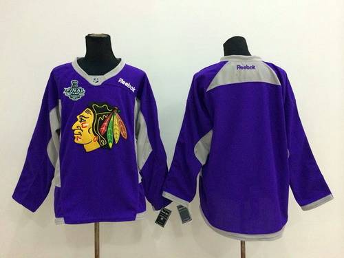 Men's Chicago Blackhawks 2015 Stanley Cup Blank 2014 Purple Practice Jersey