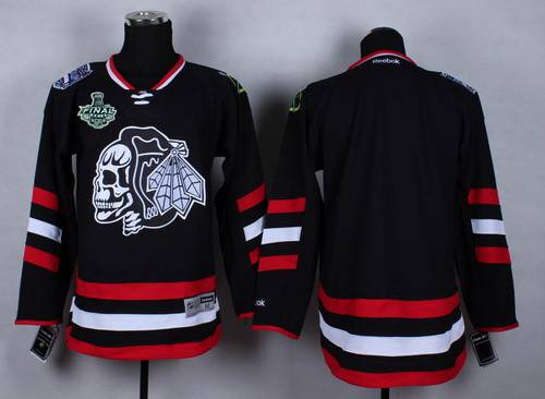 Men's Chicago Blackhawks 2015 Stanley Cup Blank 2014 Stadium Series Black With Black Skulls Jersey