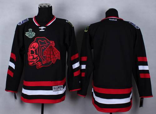 Men's Chicago Blackhawks 2015 Stanley Cup Blank 2014 Stadium Series Black With Red Skulls Jersey