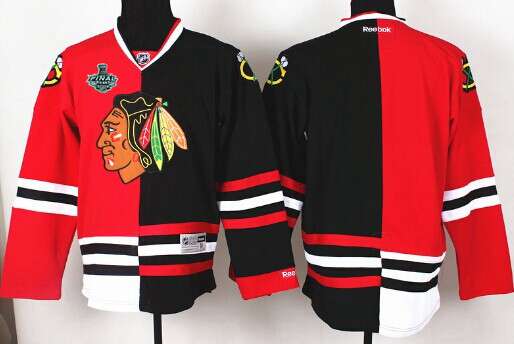 Men's Chicago Blackhawks 2015 Stanley Cup Blank Red&Black Two Tone Jersey