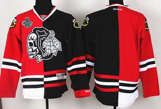 Men's Chicago Blackhawks 2015 Stanley Cup Blank Red&Black Two Tone With Black Skulls Jersey