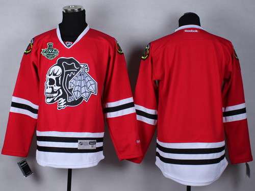 Men's Chicago Blackhawks 2015 Stanley Cup Blank Red With Black Skulls Jersey