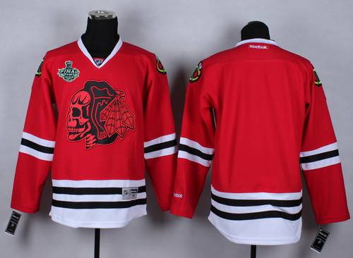 Men's Chicago Blackhawks 2015 Stanley Cup Blank Red With Red Skulls Jersey