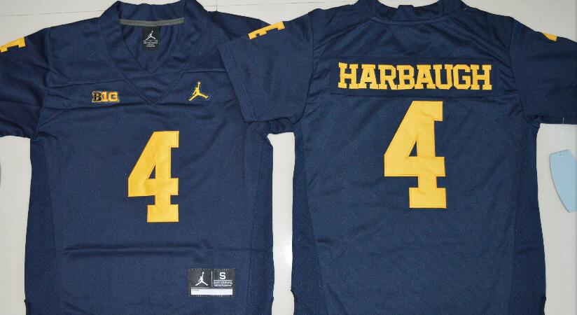 Men's Michigan Wolverines #4 Jim Harbaugh Navy Blue Stitched NCAA Brand Jordan College Football Jersey