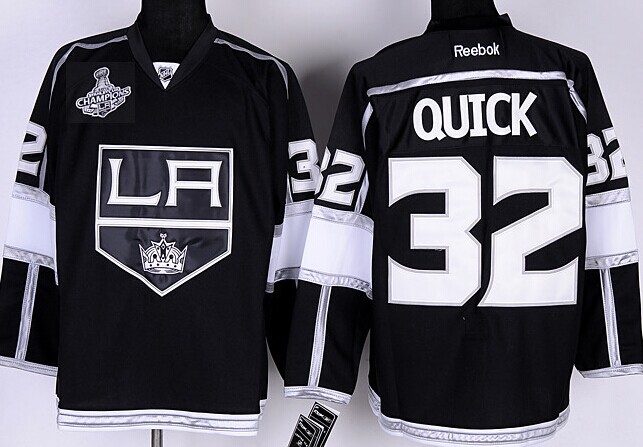 Los Angeles Kings #32 Jonathan Quick 2014 Champions Patch Black Jersey