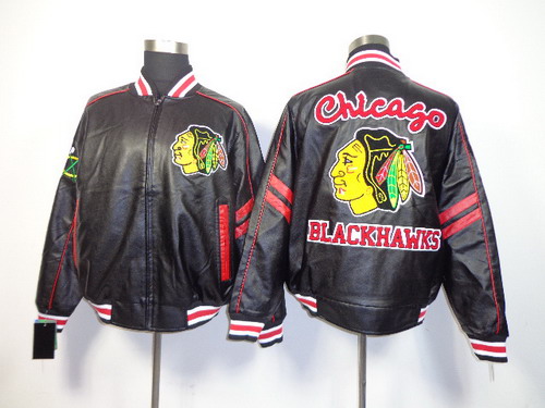 Chicago Blackhawks Blank Black Leather Coat