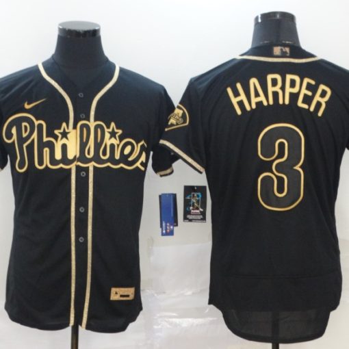 Phillies Bryce Harper Black Gold Jersey