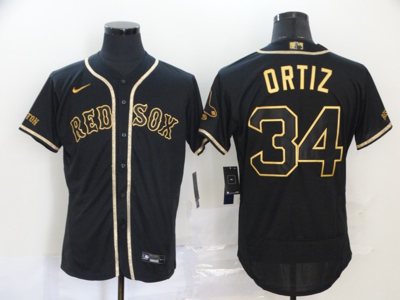 David Ortiz #34 Boston Red Sox Black Gold Player Flex Base Jersey
