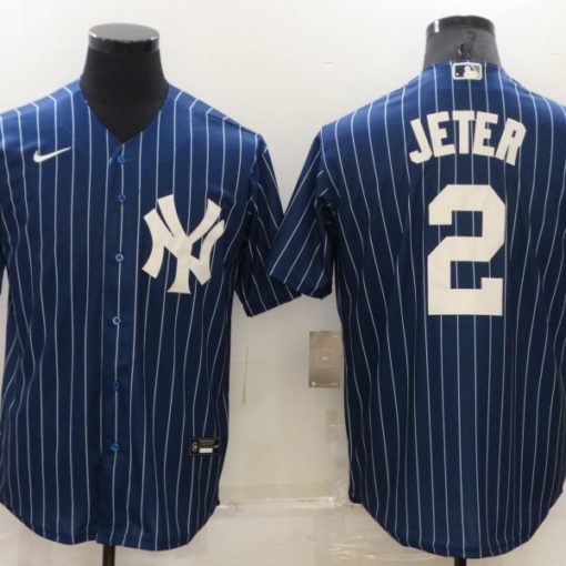 Derek Jeter #2 New York Yankees Stripe Printed Baseball Jersey