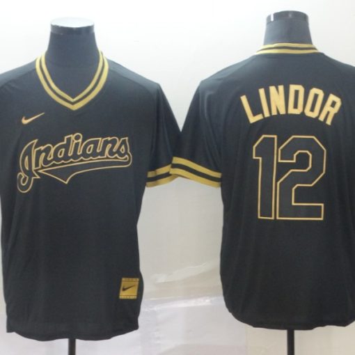 Francisco Lindor Black & Gold Cleveland Indians Baseball Jersey