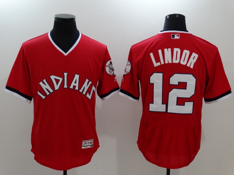Francisco Lindor #12 Cleveland Indians Red 1974 Turn Back The Clock Flex  Base Jersey - Cheap MLB Baseball Jerseys