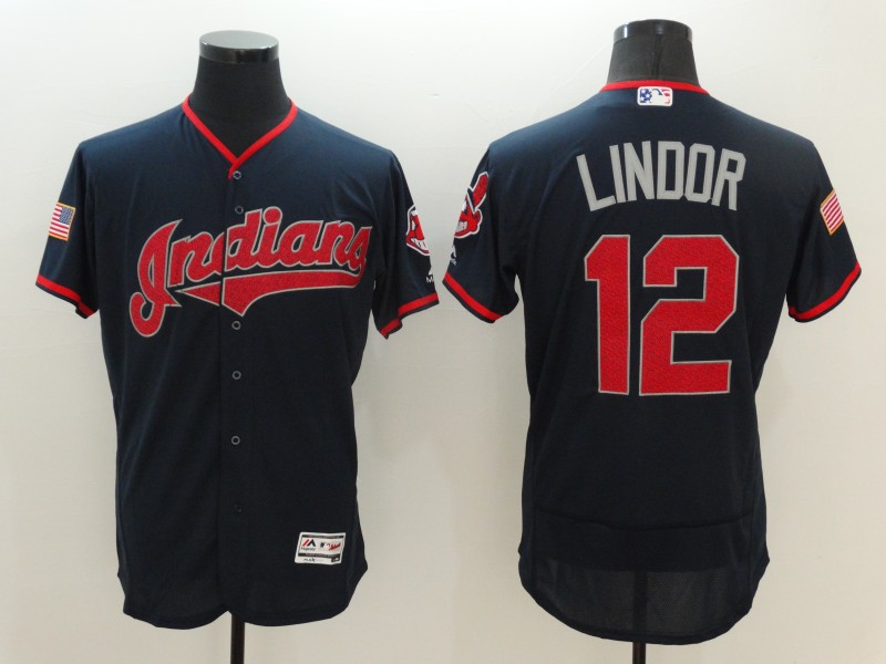 Francisco Lindor #12 Cleveland Indians Navy Alternate Flex Base Team Jersey  - Cheap MLB Baseball Jerseys