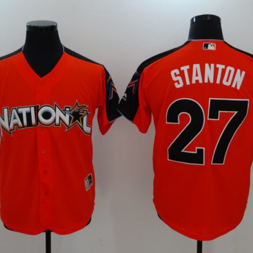Men's Majestic Miami Marlins #27 Giancarlo Stanton Authentic White Home  Cool Base MLB Jersey